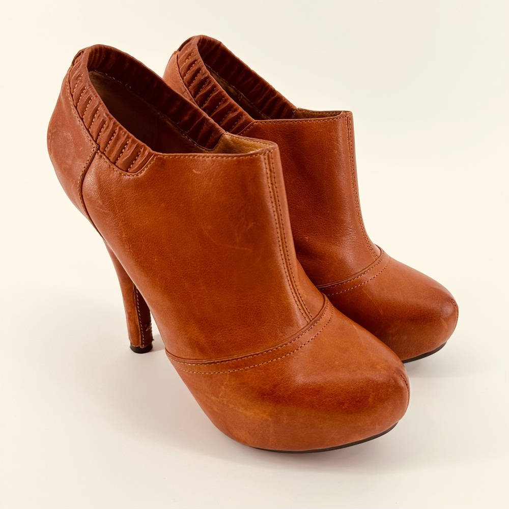 Frye camel Leather High Heel Booties Sz 8.5